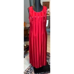 Vintage Amanda Lane Red Satin Striped Maxi Dress Size 6
